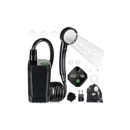 Spopal Kit Douche de Camping, Douche Portable,Pompe de Douche Électrique Rechargeable,Imperméable, avec Afficheur Intelligent et