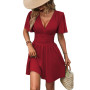 LIAMERHE Mini Robe Femme Manches Longues/Manches Courtes Col V Chic et Elegant Robes Manches Lanternes D'été et Hiver A-Line Cas
