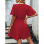 LIAMERHE Mini Robe Femme Manches Longues/Manches Courtes Col V Chic et Elegant Robes Manches Lanternes D'été et Hiver A-Line Cas
