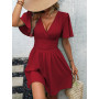 LIAMERHE Mini Robe Femme Manches Longues/Manches Courtes Col V Chic et Elegant Robes Manches Lanternes D'été et Hiver A-Line Cas