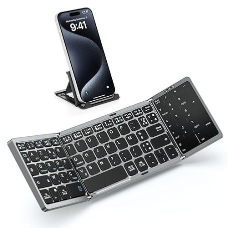 MoKo AZERTY Clavier Bluetooth Pliable, Portable Clavier sans Fil avec Pavé Tactile et Pavé Numérique, Mini Clavier Rechargeable