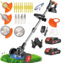 Debroussailleuse Electrique sans Fil 21V, Coupe Bordure sans Fil avec Batterie et Chargeur Rapide & 4 Types Lames, Débroussaille