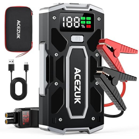 ACEZUK Booster Batterie Voiture 9000A, Démarreur de Batterie de Voiture Portable(Jusqu'à 8.0L Diesel ou 10.0L Gaz), 12V Jump Sta