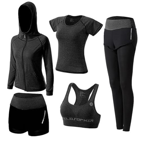 ZETIY Survêtement de Fitness Femme 5 Pieces Costumes de Sport Yoga Fitness Tenue de Sport Sportswear pour Gym Jogging Athletisme