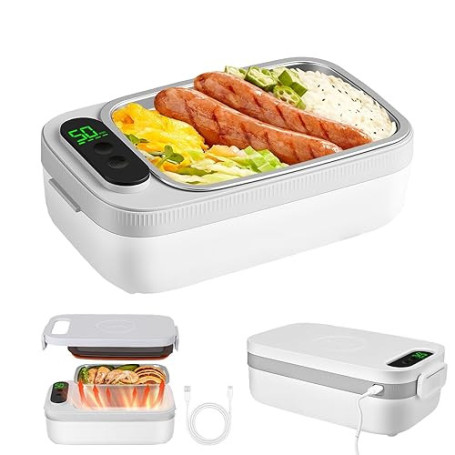 Strixorn Gamelle Chauffante, 1L 60W Lunch Box Chauffante, Boîte à Déjeuner électrique Acier Inox pour Adultes, Hommes et Femmes,