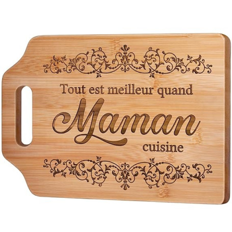 Cadeau Fete des Meres, Cadeau Maman - Idee Planche à Découper en Bambou Gravée, Cadeaux Anniversaire Maman Original (31,2×22,0×1