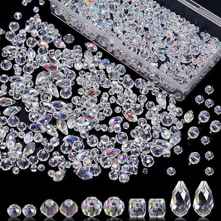 WJWINER 900 Pièces Perles de Verre en Cristal Facettes, Transparentes et Brillantes pour Bracelet Collier Bijoux Artisanat, Mult