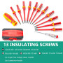 13 pièces Kit Tournevis Isolé VDE, Coffret Tournevis Aimanté Electricien, Jeu de Tournevis Torx Interchangeables avec Testeur de