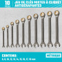 DURATECH Jeu de 10 clés mixtes à cliquet antidérapantes, métriques 6-18 mm, 72 dents, nickelées, acier CR-V, avec pochette