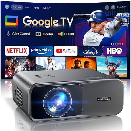Vidéoprojecteur 4K【Google TV/Dolby】 36000 Lumens Netflix/Disney+ Projecteur 4K Portable Auto Focus/Keystone, Contrôle Vocal, HDR