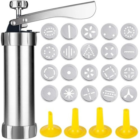 Presse à Biscuits en Acier Inoxydable - Machine à Sablés avec 20 Disques et 8 Douilles - Pistolet à Pâtisserie Professionnel pou