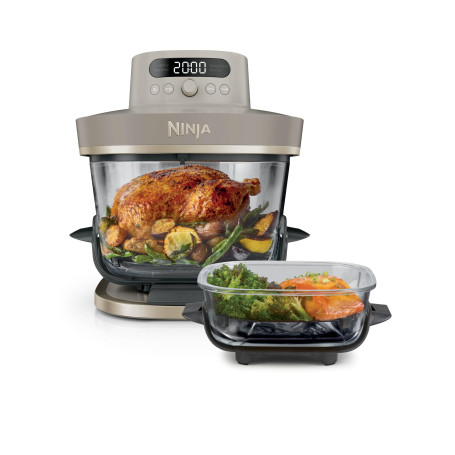 Ninja CRISPi PRO XL, Friteuse sans huile en verre, 5 modes de cuisson prédéfinis, avec contenants en verre CleanCrisp de 5,7 l e