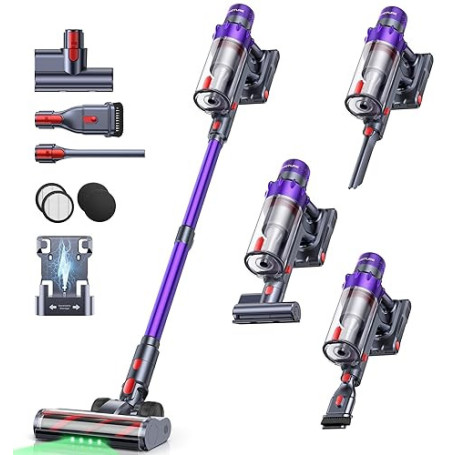 SMOTURE 600W 50KPa Aspirateur Balai sans Fil, 65 Mins Aspirateur sans Fil Puissant avec Brosse Matelas, Charge Murale et Écran L