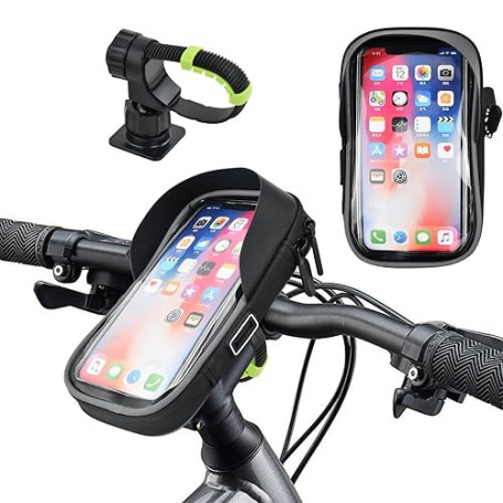 Samlonge Support Téléphone Vélo Étanche, Sacoche Vélo Guidon Cadre, avec Housse de Pluie Rotation 360 Écran Tactile pour Smartph