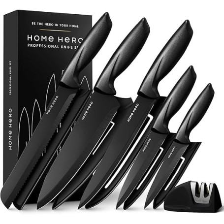 Home Hero Couteau Cuisine avec Aiguiseur Couteaux - Couteaux de Cuisine Professionnelle en Acier Inoxydable - Ensemble de Coutea