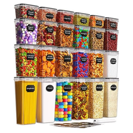 KEMETHY Boite Hermetique Alimentaire Lot de 24,Boite Rangement Cuisine en Plastique Scellée avec Couvercle pour Céréales,Pâtes,F