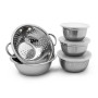 Relaxdays 10019118 Lot de 5 pièces empilables 3 bols en acier inoxydable avec couvercle 1 saladier 1 Passoire Inox mélanger cons