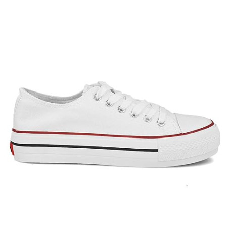 PAYMA - Baskets en Toile pour Femme, Bas Haut, Sneakers Canvas Tennis Chaussures Casuel de Sport. Platform Style. Semelle Simple