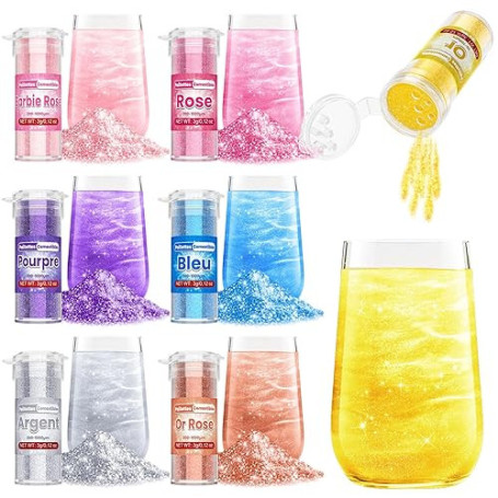 Paillettes Comestibles - 7 Couleurs Vives Paillettes Alimentaires Comestibles (3g Chaque), Colorant Alimentaire Poudre pour Bois