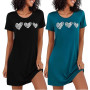 Marvmys Chemise De Nuit Femme en Coton Robe De Nuit à Manches Courtes Vêtement De Nuit Col Rond Imprimé Cœur Deux Pièces S-4XL