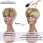 Creamily Perruques blondes courtes pour femme, coupe Pixie avec frange, cheveux synthétiques naturels lisses, perruque courte po