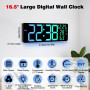 Horloge Murale Numérique LED 16,5'' avec Télécommande, Luminosité Automatique, Heure d'Été, Température, Date, Jour, Double Alar