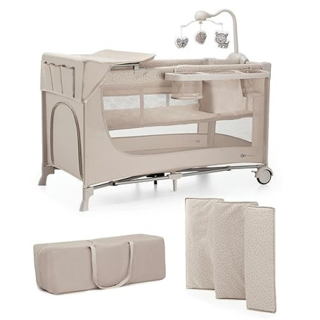 Kinderkraft Joy 2 ACC Lit Parapluie 2 en 1, Lit bébé de la Naissance Jusqu’à 15 kg, 120 x 60 cm, Facile à Plier, Carrousel avec