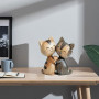LunarCharm Sculpture en Bois d'un Couple de Chats – Décoration de Bureau en 2D Plate avec câlin, décoration pour Maison et Burea