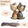 LunarCharm Sculpture en Bois d'un Couple de Chats – Décoration de Bureau en 2D Plate avec câlin, décoration pour Maison et Burea