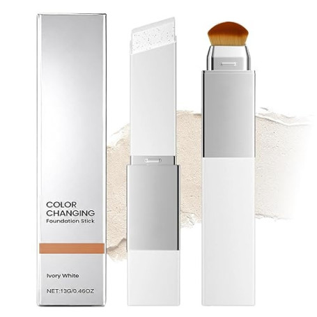 Fond de Teint Color Changing Stick Blanc avec Brosse Pinceau 2 en 1 Coréen Hydratant Léger Full Coverage Couvrance Complète Long