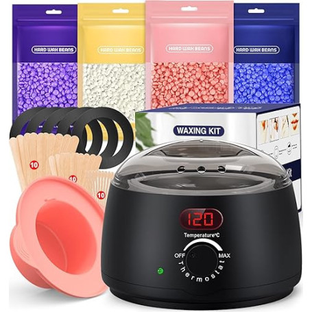 Chauffe Cire Epilation, iFanzeTech Kit D'épilation à la cire Avec Affichage numérique Chauffe-cire, Silicone Bol, 400g Perles Du