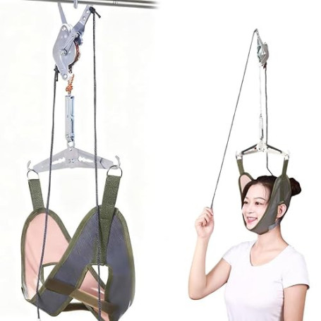 DIFLAX Appareil de Traction Cervicale à Double Cliquet, Traction du Cou, Appareil de Traction du Cou, Hamac de Cou Cervical, pou