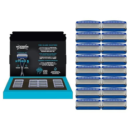 WILKINSON SWORD - Lames de rasoir Hydro 5 pour hommes | Lot de 16 recharges | Gel hydratant et tondeuse de précision (l'emballag