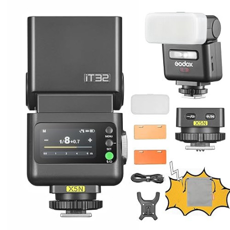 Godox iT32 Flash d'appareil Photo TTL & Déclencheur sans Fil X5 N 2,4 GHz HSS 1/8000s GN18 avec diffuseur magnétique pour appare