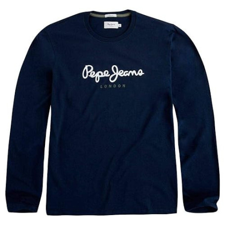 Pepe Jeans Homme Eggo T-Shirt Coupe Slim Manches Longues Bleu