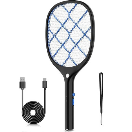 YISSVIC Raquette Electrique Insectes, 4000 V Raquette Anti Moustique Electrique Tapette à Mouches Rechargeable avec Lumière LED