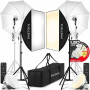 PIXETOOL Softbox Kit Studio Photo et Éclairage - 2 Softbox 50x70 cm, 2 Parapluie Photographie, 2 LED Lampe Photo 4800 Lumens 300