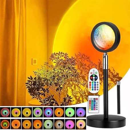 Lampe Coucher de Soleil, Sunset Lamp avec USB, Lumière Arc-en-Ciel Veilleuse LED Réglable en Hauteur 24 Couleurs 4 Modes dynamiq