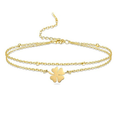 VASSAGO Bracelet trèfle à quatre feuilles en acier inoxydable pour femme - Bracelet porte-bonheur en forme de trèfle à quatre fe