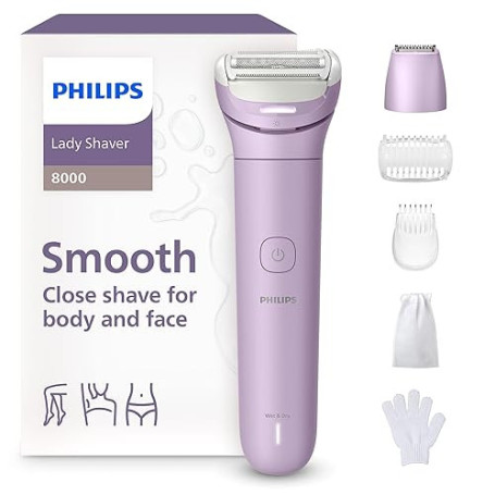 Philips Lady Shaver série 8000 – rasoir sans fil, sur peau sèche ou mouillée, système de rasage à 3 lames, tête flexible, éclair