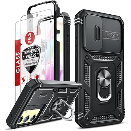 LeYi Coque pour Samsung A35 5G avec Anneau Support, Full Protection de la Caméra en PC Dur Anti-Chut Renforcée Armor Heavy Duty