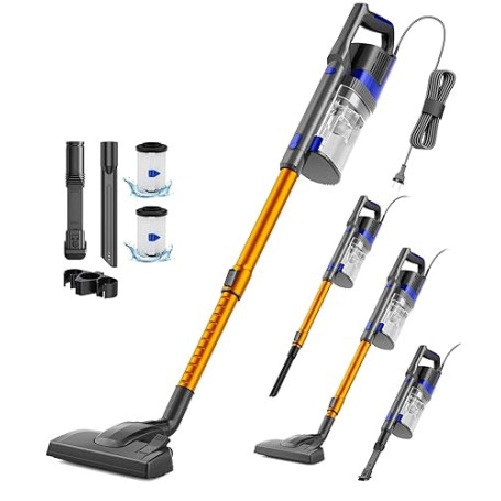 VACTechPro 60KPa/600W/7M Aspirateur, Aspirateur Balai avec Dépoussiéreur 800ML, Aspirateur Balai avec Fil avec Design à Double P