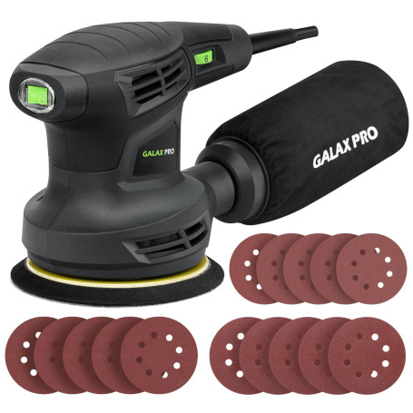 GALAX PRO Ponceuse excentrique filaire 280W, 6 Vitesses, 13000RPM, avec dépoussiéreur et 15 types de papier de verre, Ponceuse o