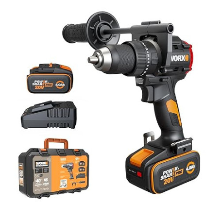 WORX Perceuse-visseuse à percussion sans fil 20V WX356, couple max de 85 Nm, moteur brushless, design compact, éclairage led int