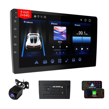Haudio 9 Pouces Autoradio Bluetooth 2 DIN avec Carplay & Android Auto sans Fil, HD Écran Tactile avec Mirror Link, Navigation GP