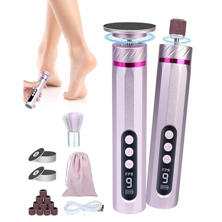 5 en 1 Rapeuse Pieds Électrique Ponceuse Pieds Electrique Râpe Pied Pédicure Rappe Pieds HoneyGlow 9 vitesses réglables 4500tr/m