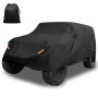X AUTOHAUX Bâche Voiture Housse Protection Externe Imperméable Tous Météo 210D Oxford Tissu Noir pour Jeep Wrangler JK JL 4 Port