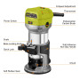 DEWINNER Défonceuse électrique Compacte 220V 710W, Défonceuse et Tronçonneuse, 3 Bases Incluses, 3 Pinces de 1/4", 6mm et 8mm, 5