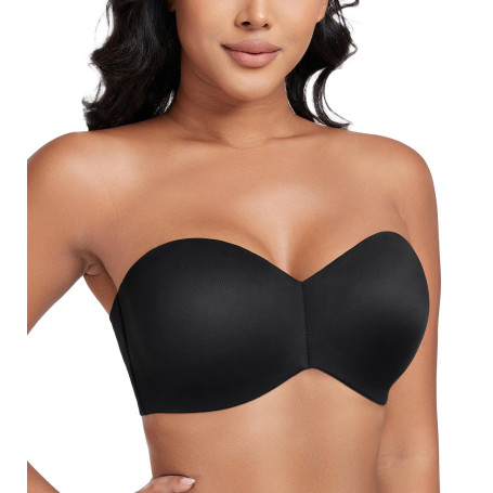 Lemorosy - Soutien-Gorge sans Bretelles pour Femmes à Armatures Décolleté en V avec Bretelles Amovibles Push up