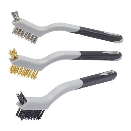 Fit For The Job Lot de 3 mini brosses métalliques multi-usages poignée souple - brosses nylon, laiton, acier pour retrait peintu
